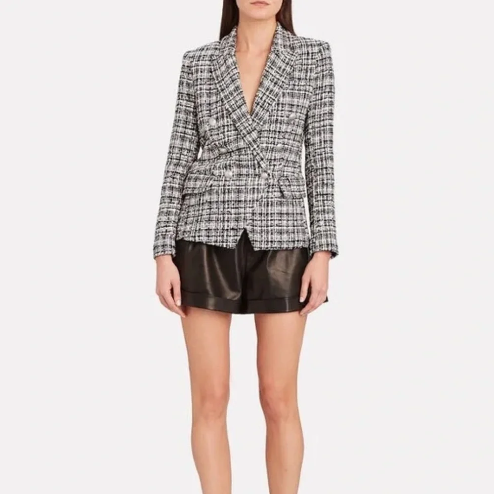 L’AGENCE KENZIE BLACK WHITE TWEED DOUBLE BREASTED BUTTON UP BLAZER JACKET - Picture 16 of 16